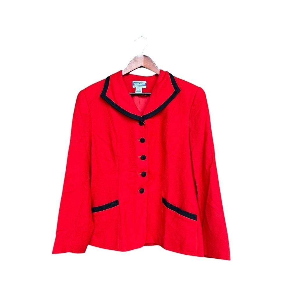 Pendleton Vintage Red Wool Blazer with Black Trim, Size 12, Holiday Christmas